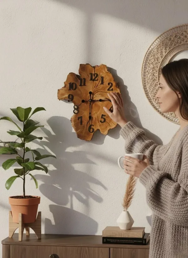Handmade Olive Wood Wall Art - Large Natural Edge Clock